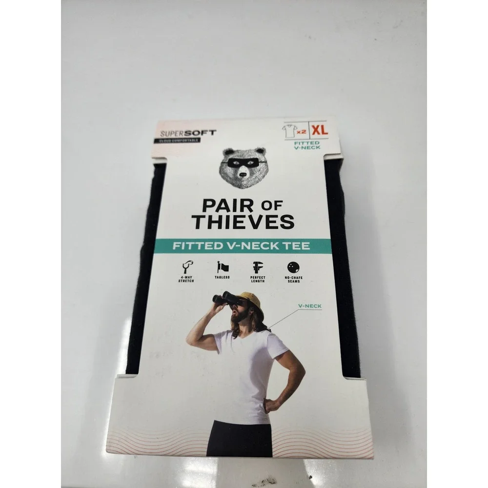 Pair of Thieves Mens Fitted V-Neck Tee Black Cotton Blend Casual Size XL